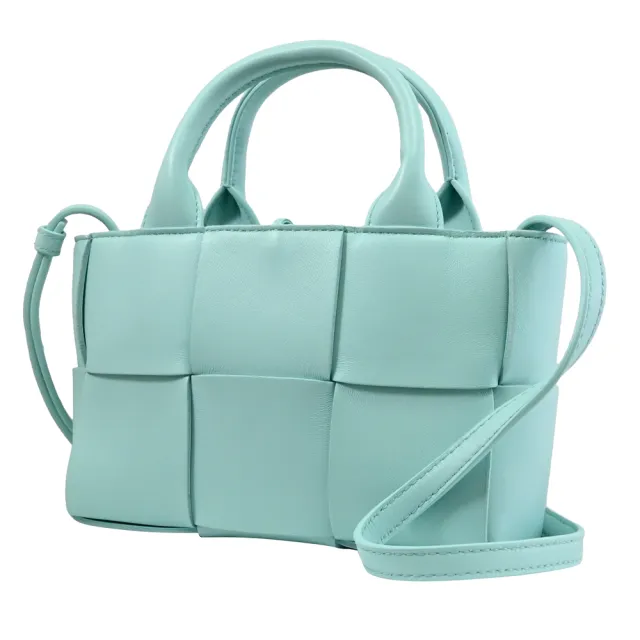 【BOTTEGA VENETA 寶緹嘉】簡約經典手工大格編織小手提包托特包兩用包(淺藍)