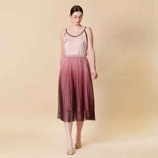 【KeyWear 奇威名品】百搭A字漸層鬆緊壓摺中長裙