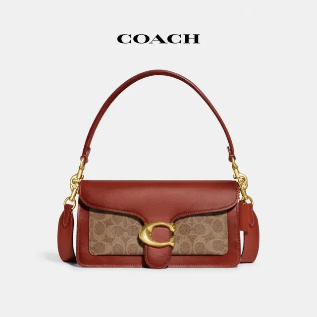 【COACH】蔻馳官方直營 TABBY 26 經典 SIGNATURE 帆布單肩手袋-棕黃色鏽紅色(CI032)