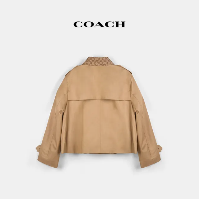 【COACH】蔻馳官方直營 經典Logo領短款風衣-卡其色(CAB91)