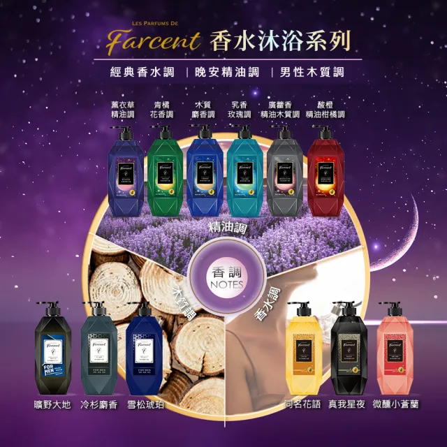 【Farcent法頌】晚安精油胺基酸沐浴露/沐浴乳 780g(望幽晚安/沉靜麝香/舒緩月光/靜謐谷池/虛實之間)