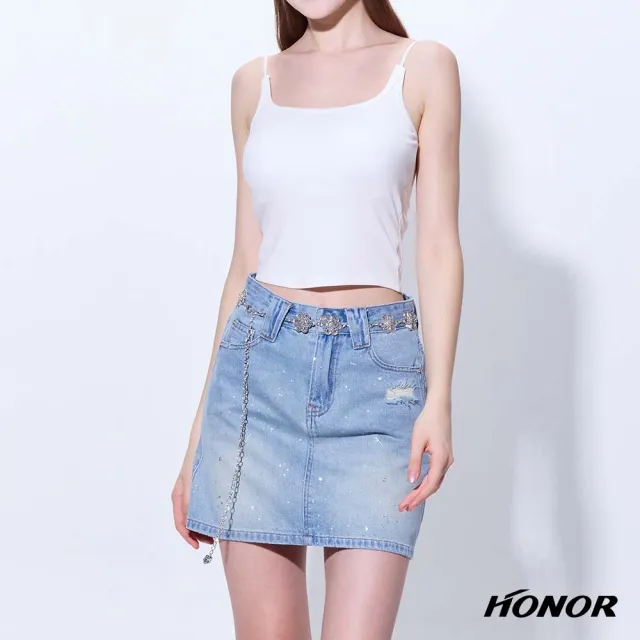 【HONOR 山形屋】出清品 微刷破潑點感刷色牛仔短裙-藍(限定出清)