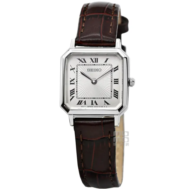 【SEIKO 精工】精工方形石英皮帶女錶-銀面(SSEH017)