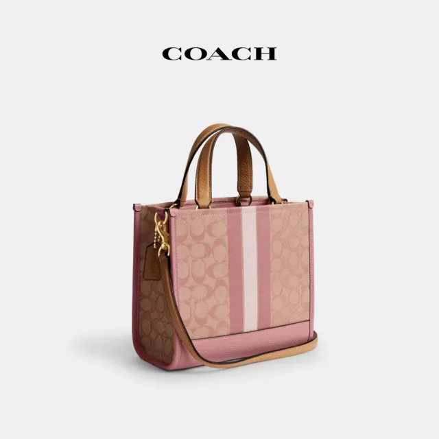 【COACH】蔻馳官方直營 線上限定 DEMPSEY 22經典條紋和貼飾托特手袋 托特包-2色任選(CQ878)