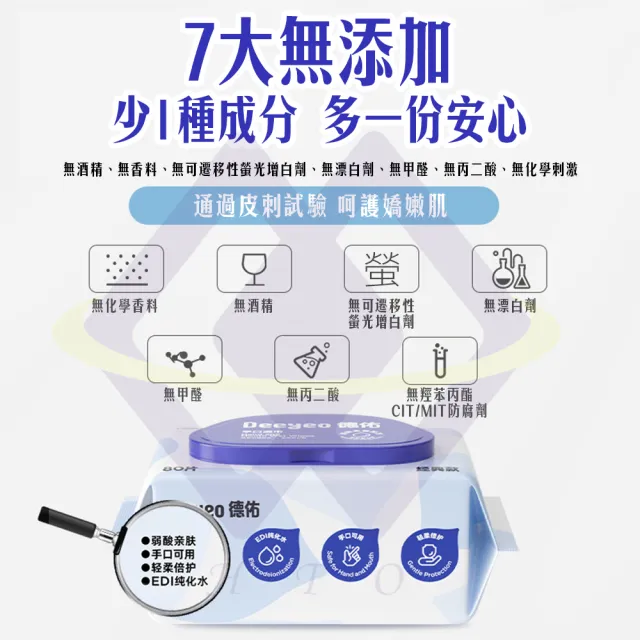 【禾統】德佑手口濕巾家庭裝80抽-3入(濕紙巾 隨手包 隨身包濕紙巾 加厚濕巾 掀蓋式濕紙巾)