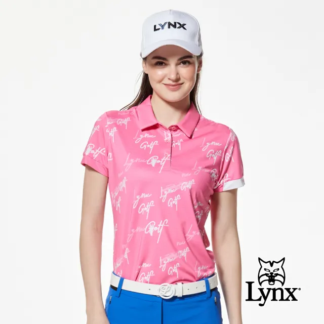 【Lynx Golf】女款吸排涼感抗UV抗菌機能橫條組織布料左袖剪接膠印設計短袖POLO衫/高爾夫球衫(二色)
