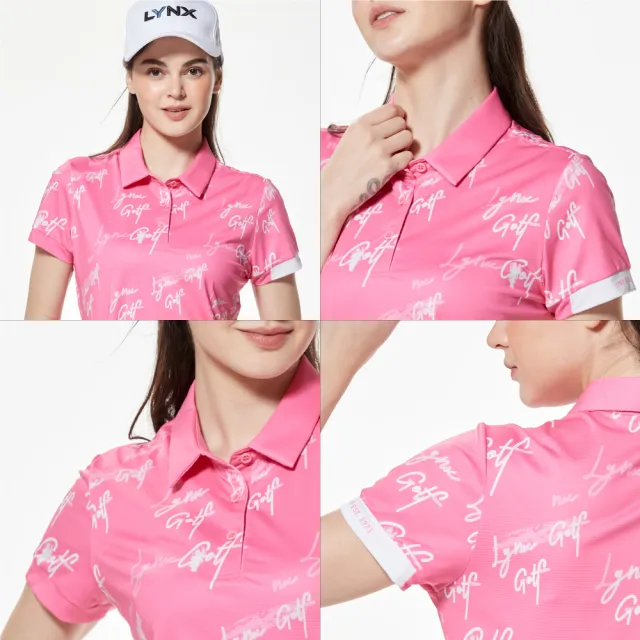 【Lynx Golf】女款吸排涼感抗UV抗菌機能橫條組織布料左袖剪接膠印設計短袖POLO衫/高爾夫球衫(二色)