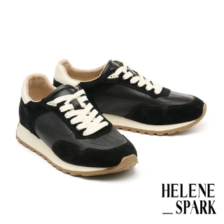【HELENE_SPARK】日常百搭純色異材質綁帶厚底休閒鞋(黑)