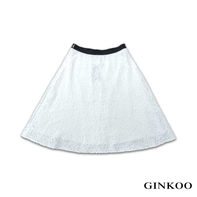 【GINKOO 俊克】鬆緊刺繡花紋圓裙