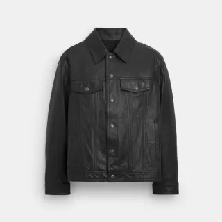 【COACH】蔻馳官方直營 TRUCKER皮革夾克 外套-黑色(CM795)