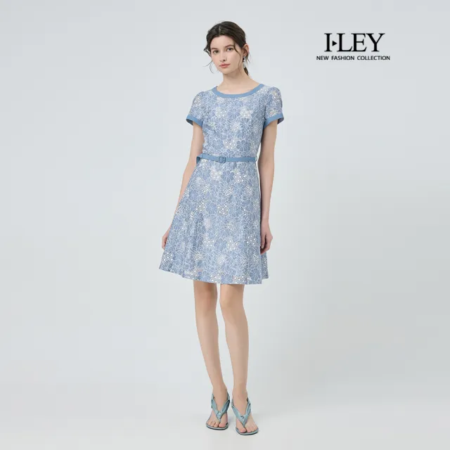 【ILEY 伊蕾】燒花蕾絲花朵縲縈洋裝(淺藍；M-2L；1252027114)