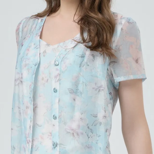 【ILEY 伊蕾】萊賽爾假兩件印花上衣(淺藍；M-XL；1252021433)