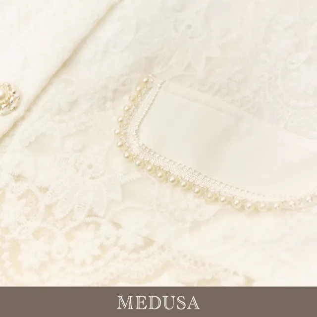 【MEDUSA 曼度莎】現貨-純白雕花不規則蕾絲襯衫（M-XL）｜蕾絲上衣 小禮服 小香風 媽媽禮服(601-5300A)