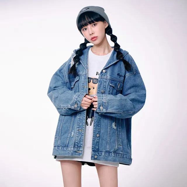【MAJOR MADE】破損感連帽牛仔外套(休閒外套/連帽外套/穿搭外套)