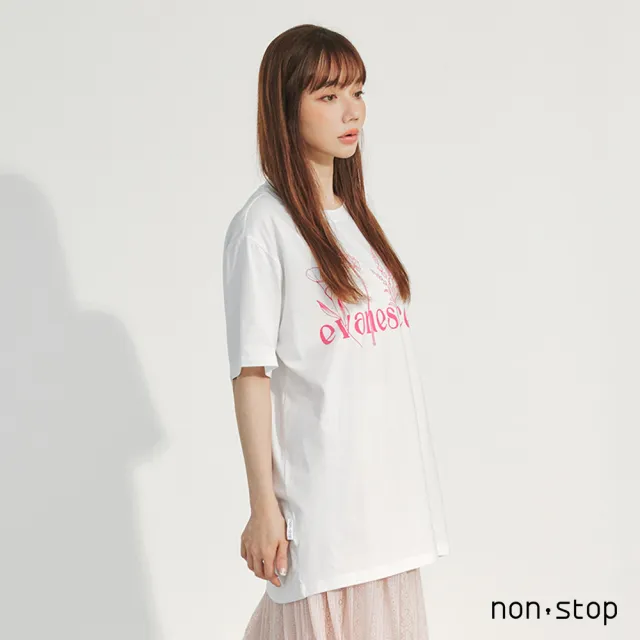【non-stop】清新花語印花長版T恤-2色