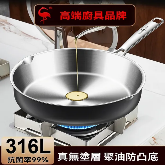 【G三肆鋼廚具旗艦店】316不鏽鋼平底鍋 常規款28cm 燃氣灶專用 抗菌0塗層(煎鍋 炒鍋 不銹鋼鍋 預購15天)