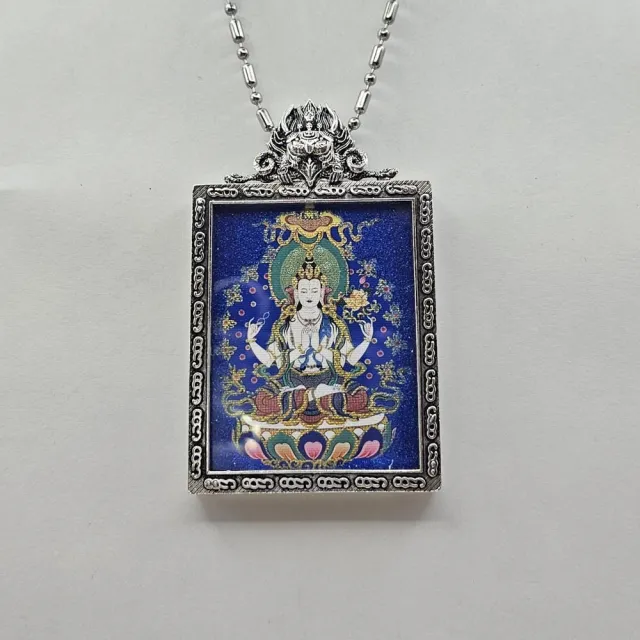 【藏古祥館】四臂觀音 DD031(青金石 四臂觀音  唐卡)