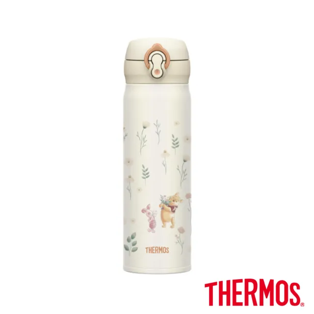 【THERMOS 膳魔師】小熊維尼花園篇不鏽鋼超輕量彈蓋真空保溫杯500ml(JNL-502WP-GD)