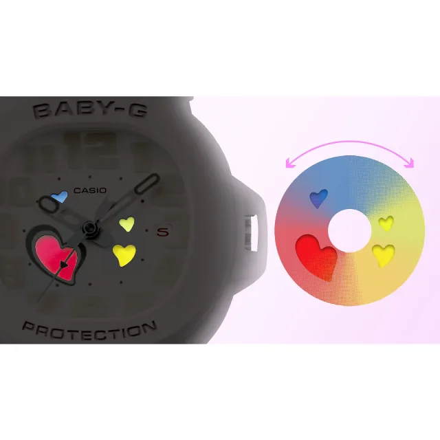 【CASIO 卡西歐】BGA-10系列 BGA-10-4A 變色的心形指針腕錶 粉 42.1mm(BGA-10-4A)