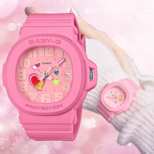 【CASIO 卡西歐】BGA-10系列 BGA-10-4A 變色的心形指針腕錶 粉 42.1mm(BGA-10-4A)