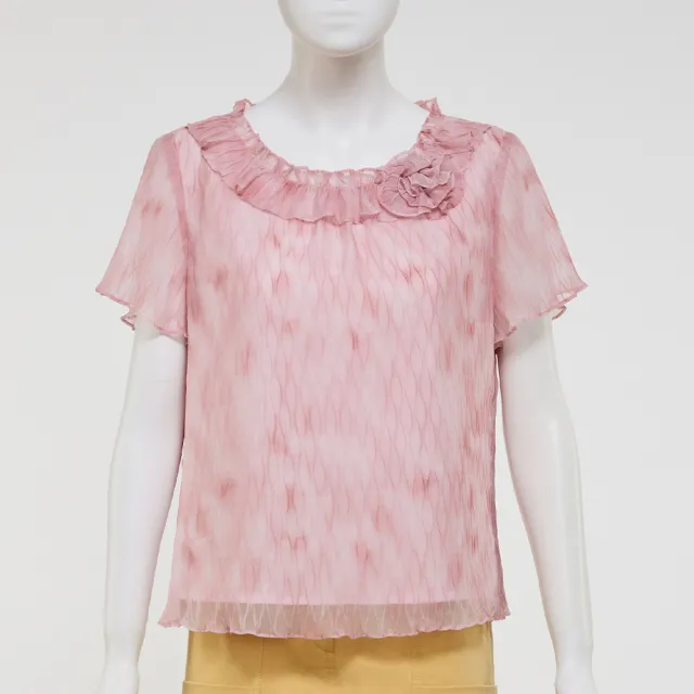 【ILEY 伊蕾】渲染波浪細褶印花上衣(粉；M-XL；1252071413)