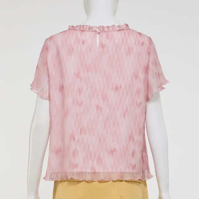 【ILEY 伊蕾】渲染波浪細褶印花上衣(粉；M-XL；1252071413)