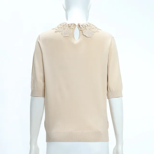【ILEY 伊蕾】可拆式蕾絲領片縲縈針織上衣(卡其；M-XL；1252515014)