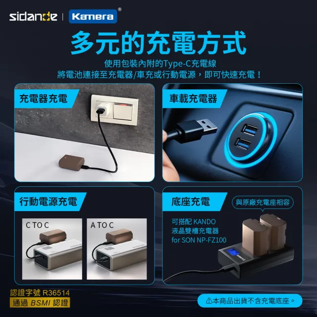 【Sidande 斯丹德】適用SONY NP-FZ100 副廠電池 USB充電式鋰電池(雙充電模式)
