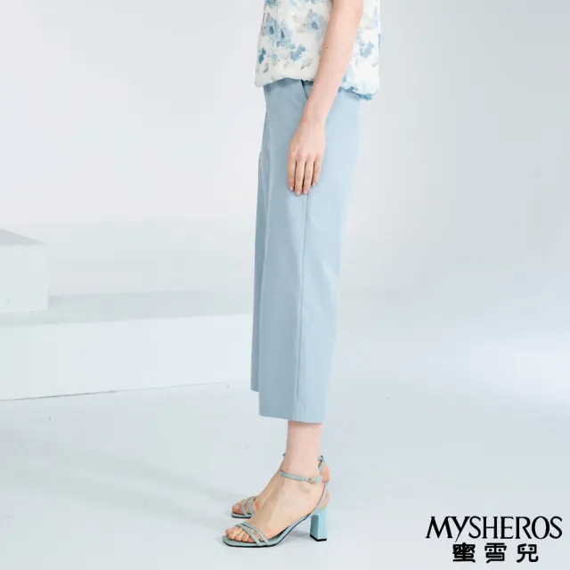 【MYSHEROS 蜜雪兒】造型七分闊腿褲 日系百搭垂墜感(水藍)