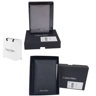 【Calvin Klein】CK 皮革名片夾 送禮組(大象灰/黑 贈原廠紙袋/送禮)