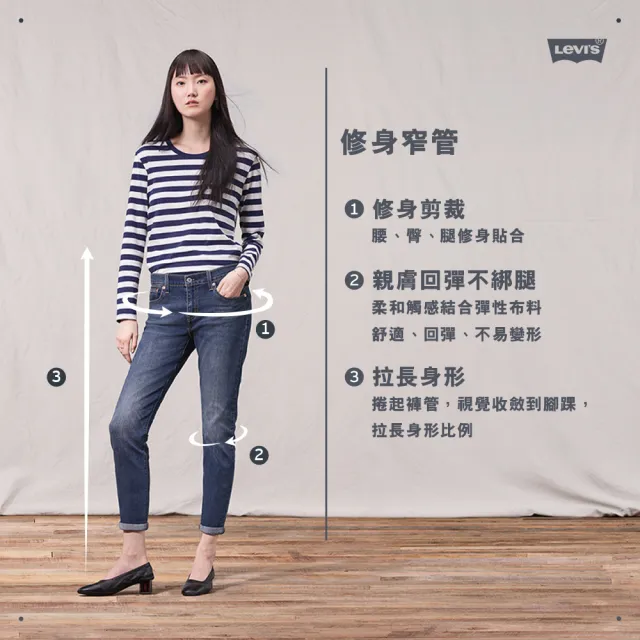 【LEVIS】女 上寬下窄 高腰修身窄管牛仔長褲/深藍染水洗/天絲棉/及踝款 彈性 熱賣單品 85873-0114