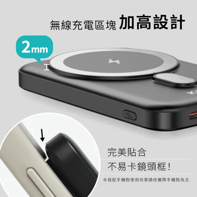 【KINYO】5000mAh 20W快充 小磁片超薄磁吸行動電源(KPB-2512B Type-C/蘋果/無線充)