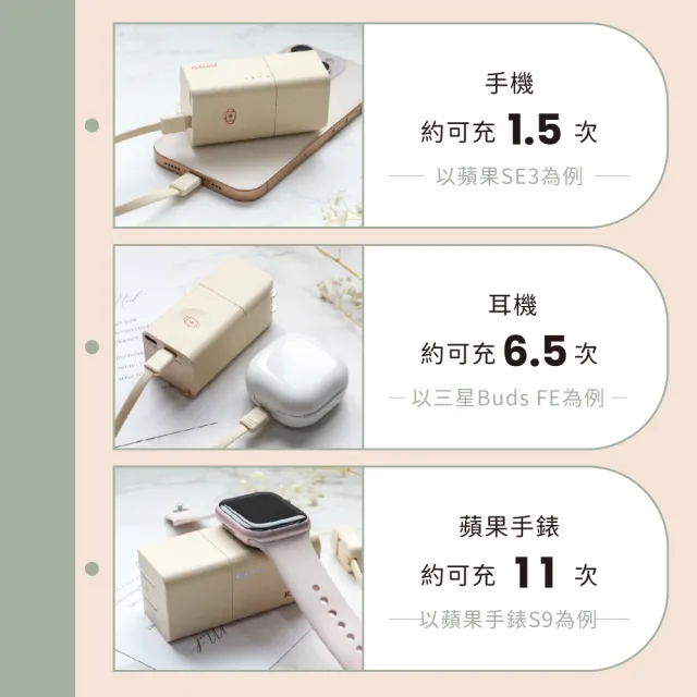 【KINYO】超迷你帶線行動電源 apple watch充電 WH標示(KPB-2652)