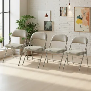 【極美家居】免安裝多功能收納折疊椅-4入-5cm厚型皮革椅座(餐椅 會議椅 折疊椅 休閒椅 化妝椅)