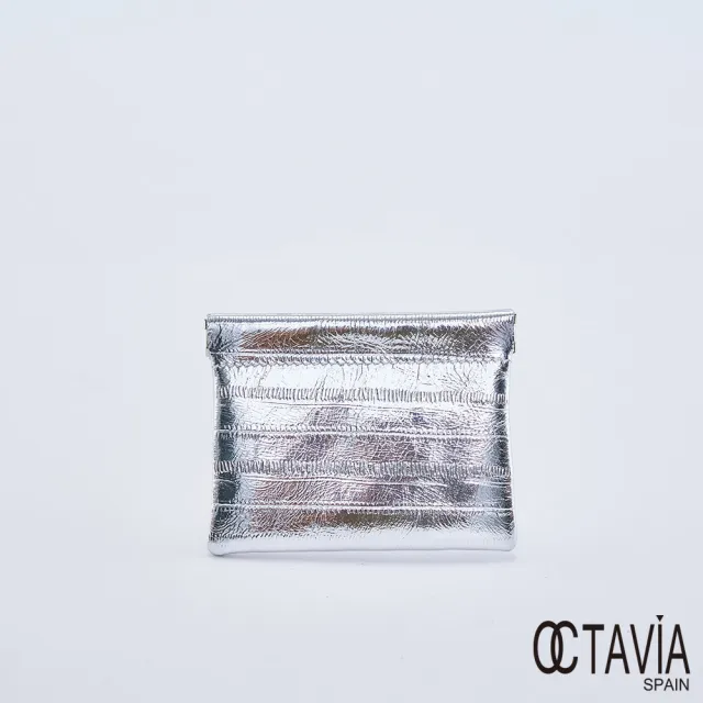 【OCTAVIA 8】雙11 OCTAVIA 8 真皮- 超魅力 金屬時尚彈壓多用途短夾零錢包 - 十足銀