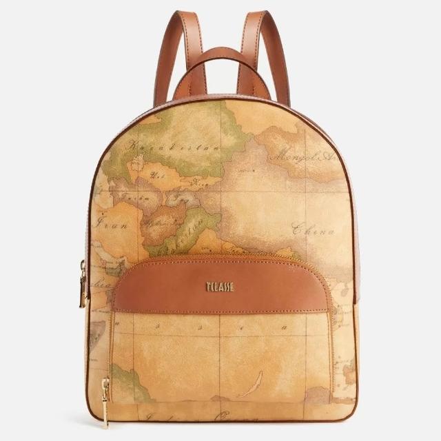 【Alviero Martini】義大利地圖包 前口袋雙層拉鍊後背包30cm(地圖黃)