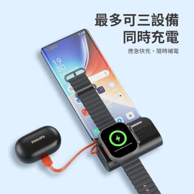 【Philips 飛利浦】DLP2552C-4900mAh FunCube MINI 2 手錶磁吸直插多合一行動電源(Type C/17.88Wh_Wh標示)