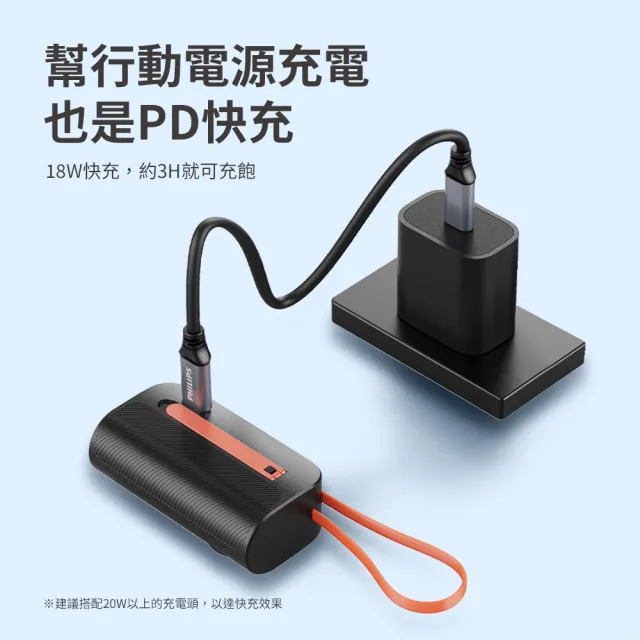 【Philips 飛利浦】DLP2552C-4900mAh FunCube MINI 2 手錶磁吸直插多合一行動電源(Type C/17.88Wh_Wh標示)