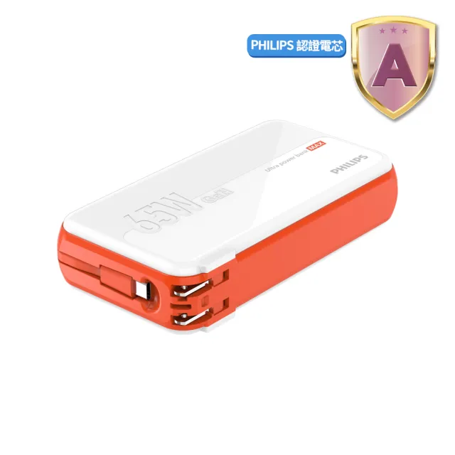 【Philips 飛利浦】DLP6350C 14700mAh 65W PD/QC氮化鎵高效能多合一行動電源(自帶線/AC/LED顯示_具Wh標示)