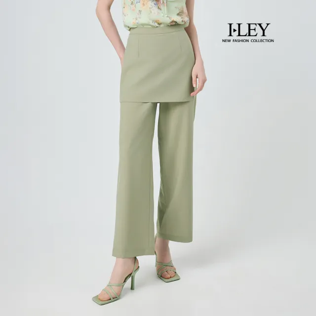 【ILEY 伊蕾】清新片裙縲縈長褲(綠；M-XL；1252026671)
