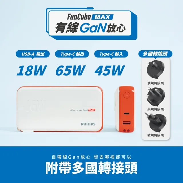 【Philips 飛利浦】DLP6350C 65W PD/QC氮化鎵高效能多合一行動電源-14700mAh(53.65Wh/具Wh標示)