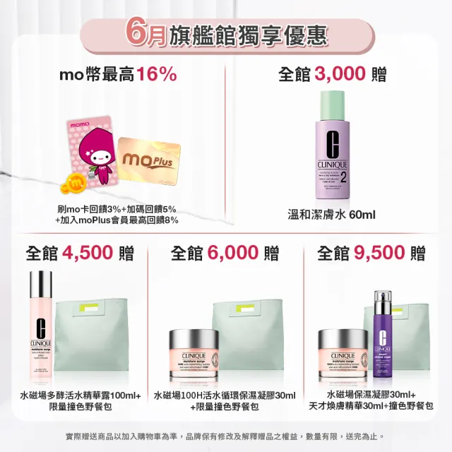 【CLINIQUE 倩碧】水磁場嫩膚Q彈甜心組 旅遊保養(水磁場100H活水循環保濕凝膠 50ml)