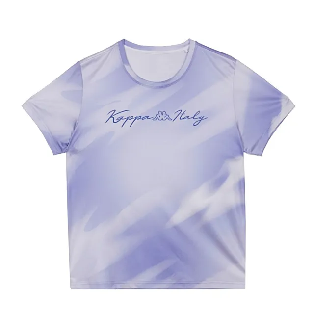 【KAPPA】KAPPA義大利時尚吸濕排汗女性短袖圓領衫(花紫漸層滿版 38273HW520)