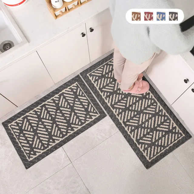 【JOCIYO 聚時柚】2入厚實高低圈絨 立體紋理 吸水吸油廚房踏墊110x50cm門口玄關刮泥地墊 TPR底防滑 可機洗