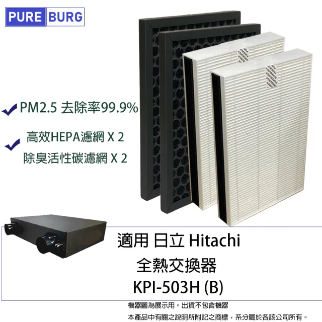 【PUREBURG】適用Hitachi日立KPI-503H 全熱交換器/新風機替換用PM2.5 HEPA濾芯 活性碳濾網