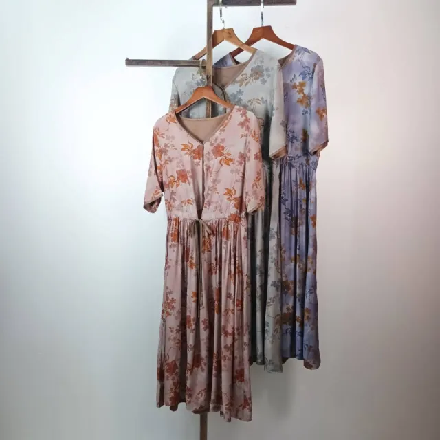 【SuperWands】印花假開襟浪漫飄逸洋裝