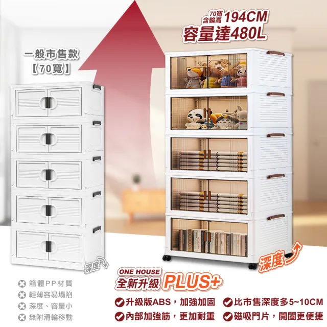 【ONE HOUSE】70寬 480L 藤原折疊巨型收納櫃/收納箱-五層 1入