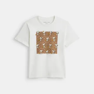 【COACH】蔻馳官方直營 COACH X PEANUTS棉質SNOOPY經典Logo方形圖案T恤-白色(CBF06)