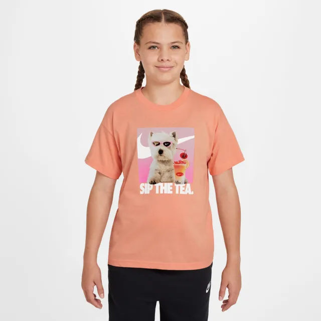 【NIKE 耐吉】短袖上衣 童裝 女童 大童 寬鬆版型 G NSW PHOTO TEE 橘 HQ2337-844(2S4418)