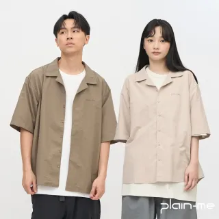 【plain-me】男女款 開領刺繡短袖襯衫 PLN3327(共5色 襯衫 短袖 休閒上衣)